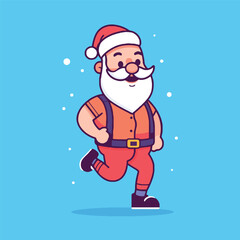 Cartoon Santa Claus running. Vector illustration in a flat style.