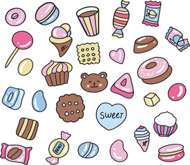 Sweet candy cute set for decoration ,seamless background with sweets