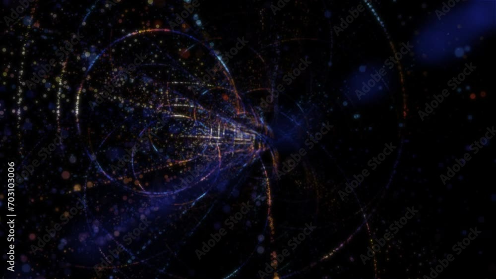 Poster abstract digital tunnel into virtual space consisting of a bright stream of particles