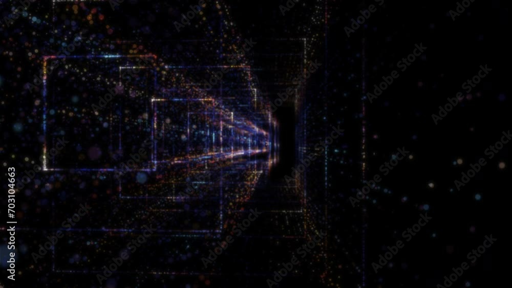Poster abstract digital tunnel into virtual space consisting of a bright stream of particles