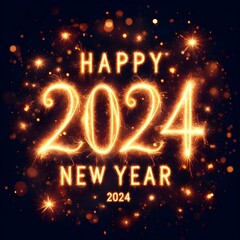 Fototapeta na wymiar Happy New Year 2024. Glittering text Happy New Year 2024 on black background. Generative AI.