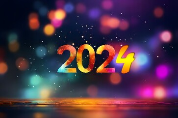 Happy New Year 2024 colorful blur bokeh background