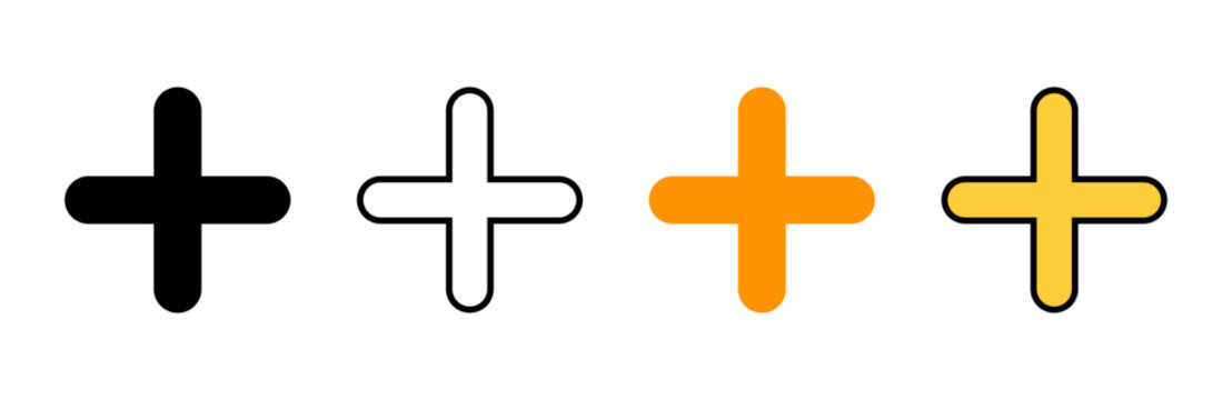 Plus Icon set vector. Add plus sign and symbol