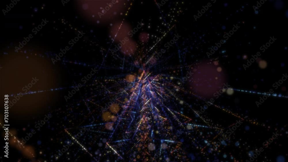 Poster abstract digital tunnel into virtual space consisting of a bright stream of particles
