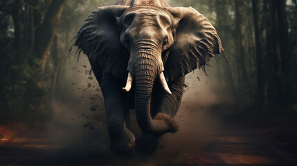 elephant running and chasing