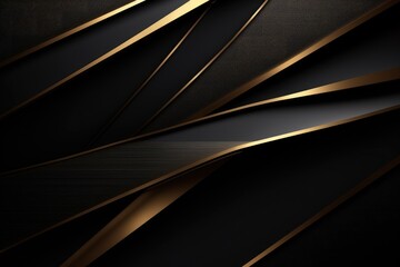 Abstract black background with golden lines. Element for design. Template for design, Luxury abstract black metal background with golden light lines, Dark 3D geometric texture, AI Generated