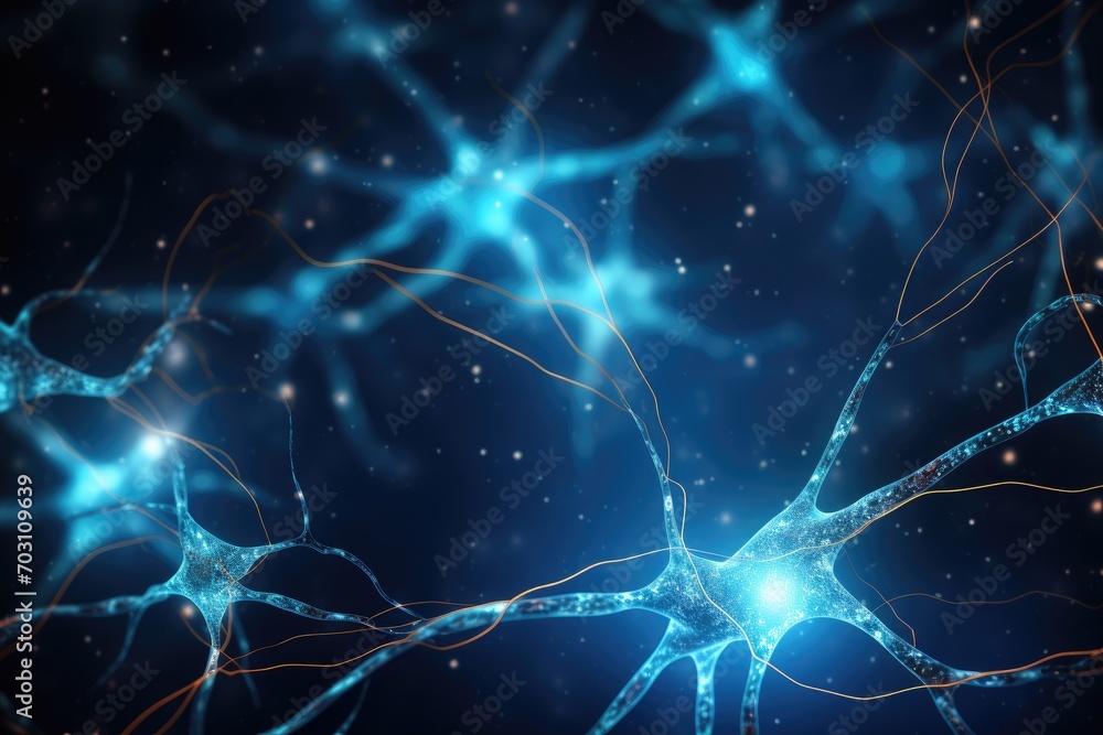 Poster 3d rendering of neuron cell with neurons in it, computer generated image, neurons and the nervous sy