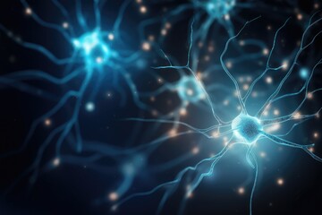 Naklejka na ściany i meble 3d illustration of neuron, cell, neurons, nervous system, Neurons and the nervous system, Nerve cells background with copy space, AI Generated