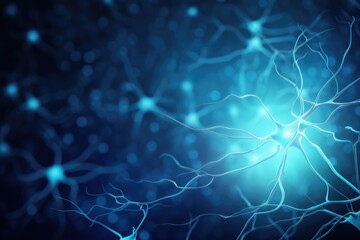 Neuron cell background. 3d rendering, 3d illustration, Neurons and the nervous system, Nerve cells background with copy space, AI Generated