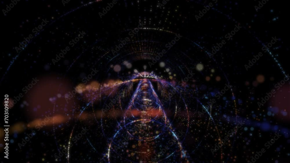 Poster abstract digital tunnel into virtual space consisting of a bright stream of particles