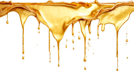Dripping gold paint isolated on transparent background. PNG