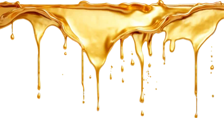 Fotobehang Dripping gold paint isolated on transparent background. PNG © Tran