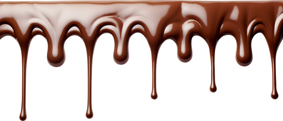 Melted dark chocolate dripping isolated on transparent background.