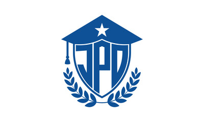 JPO three letter iconic academic logo design vector template. monogram, abstract, school, college, university, graduation cap symbol logo, shield, model, institute, educational, coaching canter, tech