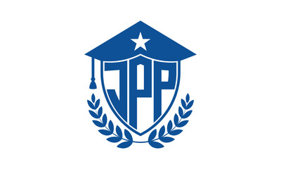JPP three letter iconic academic logo design vector template. monogram, abstract, school, college, university, graduation cap symbol logo, shield, model, institute, educational, coaching canter, tech