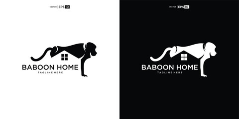 Creative, unique and modern monkey house logo vector design - obrazy, fototapety, plakaty