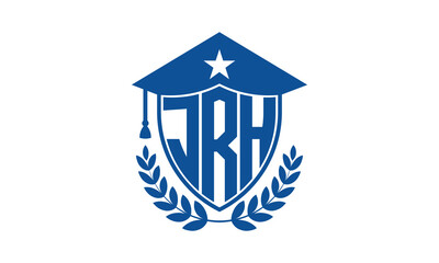 JRH three letter iconic academic logo design vector template. monogram, abstract, school, college, university, graduation cap symbol logo, shield, model, institute, educational, coaching canter, tech