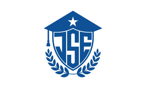 JSE three letter iconic academic logo design vector template. monogram, abstract, school, college, university, graduation cap symbol logo, shield, model, institute, educational, coaching canter, tech