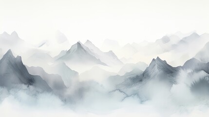 Mountain water color light gray background - obrazy, fototapety, plakaty