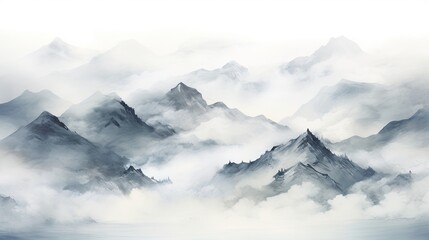 Fototapeta na wymiar Mountain water color light gray background