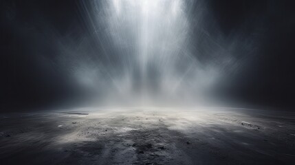 Dark gray background fog and light on floor. Mystical mist. smoke in dark room. Banner show product  - obrazy, fototapety, plakaty