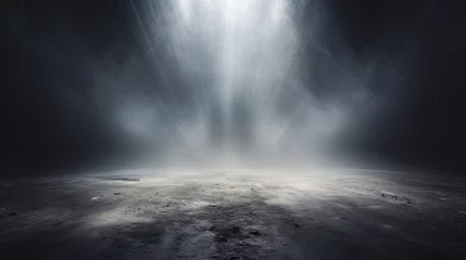 Foto auf Acrylglas Dark gray background fog and light on floor. Mystical mist. smoke in dark room. Banner show product  © Ilmi