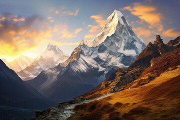 Beautiful mountains landscapes in Cordillera Huayhuash, Peru, South America, Mountain landscape at sunset in the Himalayas, Nepal, Asia, AI Generated - obrazy, fototapety, plakaty