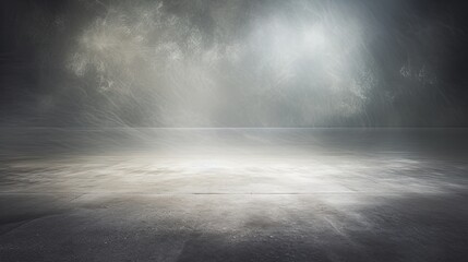 Dark gray background fog and light on floor. Mystical mist. smoke in dark room. Banner show product  - obrazy, fototapety, plakaty
