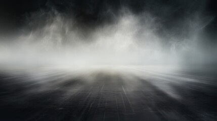 Dark gray background fog and light on floor. Mystical mist. smoke in dark room. Banner show product 