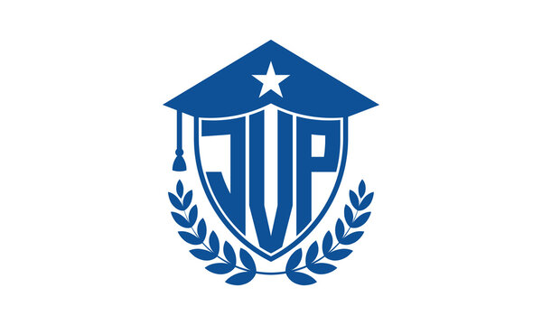 JVP three letter iconic academic logo design vector template. monogram, abstract, school, college, university, graduation cap symbol logo, shield, model, institute, educational, coaching canter, tech