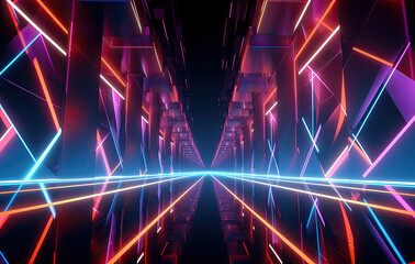 Abstract futuristic background with neon lines. 