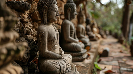 Obraz premium Ancient Buddha statues in various places