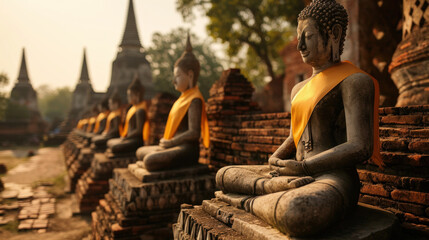 Ancient Buddha statues in various places