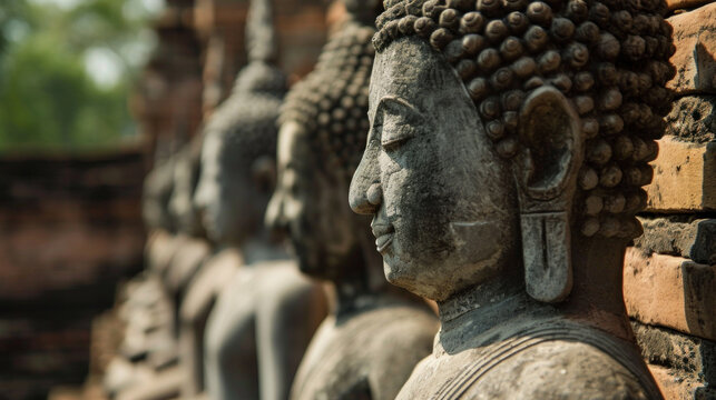 Ancient Buddha statues in various places