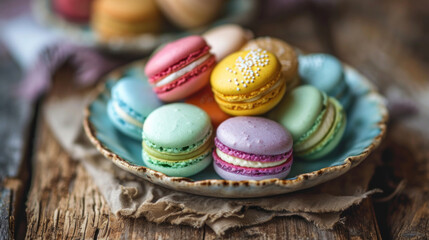 Fototapeta na wymiar colorful French macarons on a wooden background