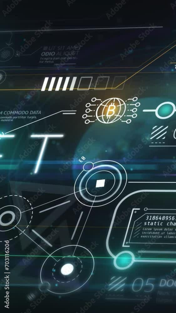 Poster virtual colorful data array, animated infographic background.