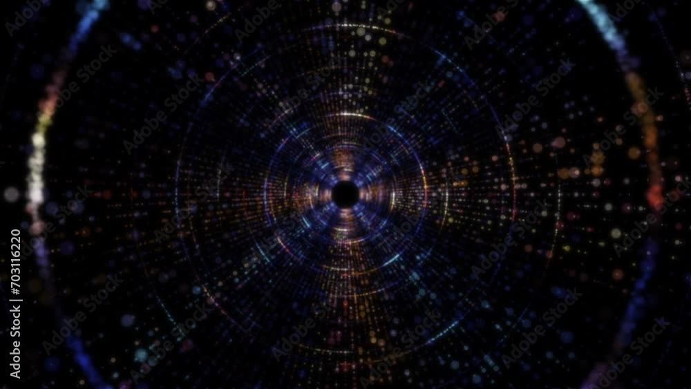 Poster abstract digital tunnel in cyberspace consisting of particles. virtual space consisting of a bright 