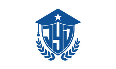 JYD three letter iconic academic logo design vector template. monogram, abstract, school, college, university, graduation cap symbol logo, shield, model, institute, educational, coaching canter, tech