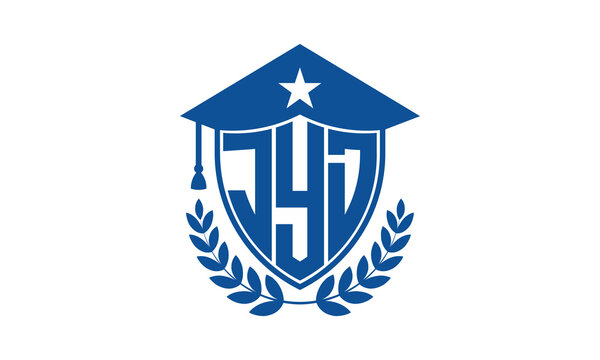 JYD three letter iconic academic logo design vector template. monogram, abstract, school, college, university, graduation cap symbol logo, shield, model, institute, educational, coaching canter, tech