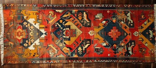 Obraz premium Traditional Turkish carpet fragment with decorative geometric designs.