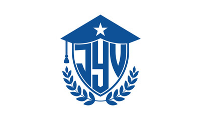 JYV three letter iconic academic logo design vector template. monogram, abstract, school, college, university, graduation cap symbol logo, shield, model, institute, educational, coaching canter, tech