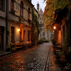 Fototapeta na wymiar A quiet alley in an old European city.