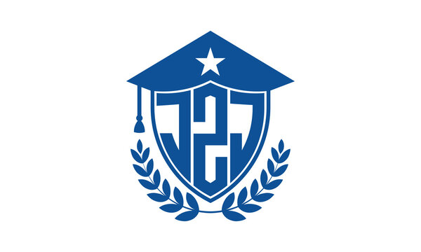 JZJ three letter iconic academic logo design vector template. monogram, abstract, school, college, university, graduation cap symbol logo, shield, model, institute, educational, coaching canter, tech
