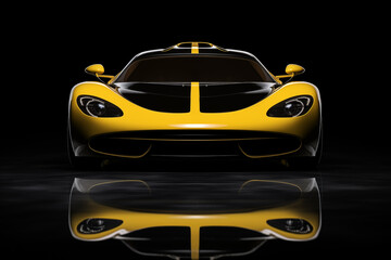 The futuristic yellow sports car on a dark background 