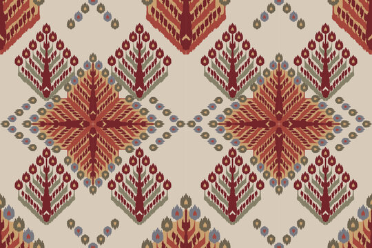 Ikat tribal Indian seamless pattern. Ethnic Aztec fabric carpet mandala ornament native boho chevron textile.Geometric African American oriental tranditional vector illustrations. Embroidery style
