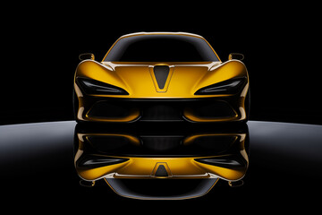 The futuristic yellow sports car on a dark background 