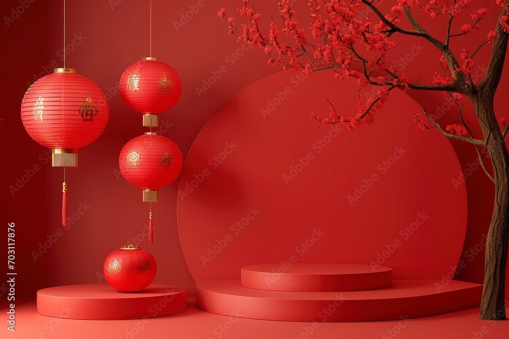 Wall mural red chinese lanterns on a plain background