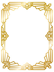 Art Deco frame, decorative gold frames, vintage gold frame, banner label, line geometric wedding label card frame, png transparent background