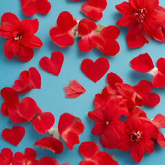 valentines day background. roses and hearts on blue background.