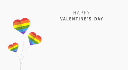 Happy Valentine's Day. LGBTQ Pride. Rainbow heart. Copy space white background. LGBTQ banner. Vector illustration